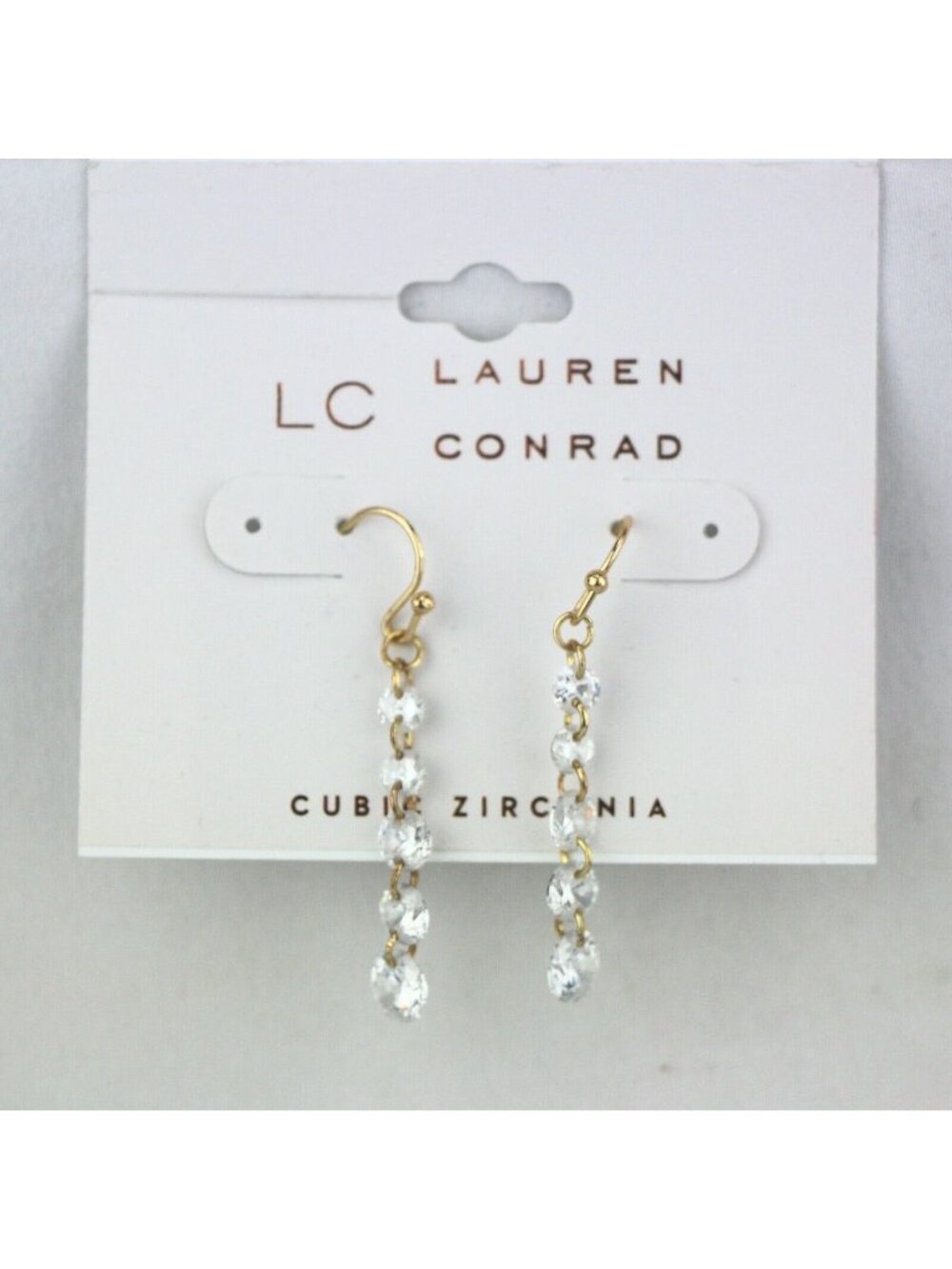 LC Lauren Conrad Earrings Gold-Tone Cubic Zirconia Dangle Hooks #477